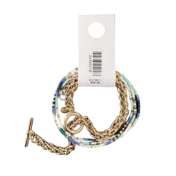 NWT LOFT Gold and Blue Multi Beaded Chain Bracelet Set - Picture 3 of 9
